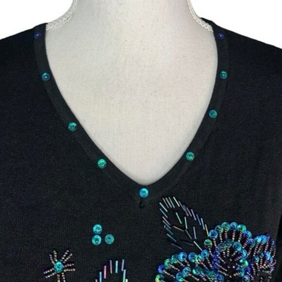 Vintage black sequin floral sweater mermaid core retro 80's retro glam - Picture 2 of 6